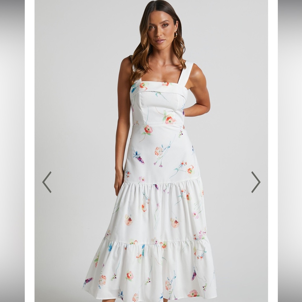Show Po Maxi Dress White with Watercolor Flowers Summer Dress Vacation